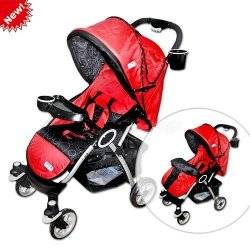 Коляска детская SQUALLO C 208-2-3 прогулочная, козырёк, красно-чёрная. ХИТ ПРОДАЖ!