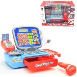  Касса детская со сканером и микрофоном сине-красная 2387