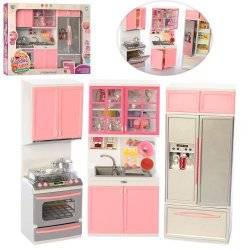 Мебель для куклы Кухня розовая 3 секции QF26210P