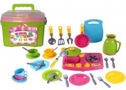 Кухня детская с посудкой в чемоданчике набор 9 предметов 3596