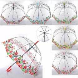 Зонт прозрачный для девочек с цветочным орнаментом MK 3874-3