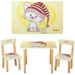 Детский стол и 2 стула желтые Котенок в шапке или Жираф 501-17-15 Vivast, Украина 