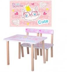 Детский стол и 2  стула для девочки розовый Кошка 501-30  Украина