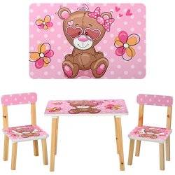 Детский стол и 2 стула Модный мишка 501-9 розовый