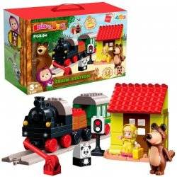 Конструктор Поезд+вокзал Маша и медведь 60 деталей 5210  Qman