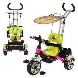 Велосипед трехколесный с родительской ручкой Маша и Медведь розово-салатовый 5340