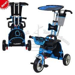 Велосипед детский с родительской ручкой Profi Trike 5359-1 голубой