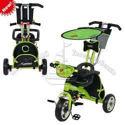 Велосипед детский с родительской ручкой Profi Trike 5359 зеленый Божья коровка