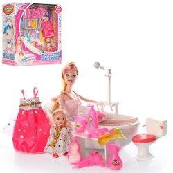 Мебель для ванной комнаты со звуком и аксессуарами с куклой и дочкой JJ6604