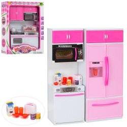 Мебель для куклы бело-розовая Кухня с продуктами и посудой 6610-9-11