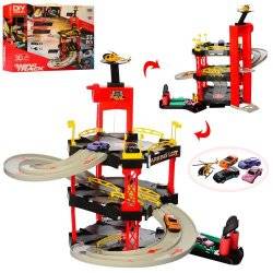 Гараж-парковка в 3 этажа с машинками и вертолетом 8026 красно-серый