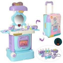 Трюмо детское мобильное в чемодане на колесах с музыкой и светом W811A голубое