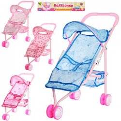 Коляска сидячая для куклы прогулочная c козырьком трехколесная с корзиной 836