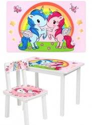 Детский стол и стул  для творчества единороги BSM2K-04 